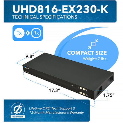 OREI 8x8 Matriz Extensor HDMI 4K 230' UHD 60Hz 18Gbps HDR IR Control