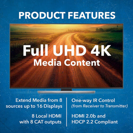 OREI 8x8 Matriz Extensor HDMI 4K 230' UHD 60Hz 18Gbps HDR IR Control