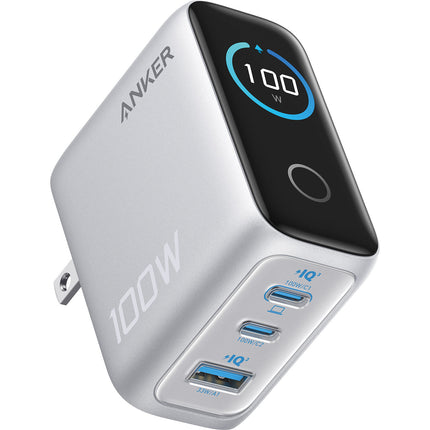 Anker Cargador de Pared USB 3 Puertos 100W con Pantalla Plata