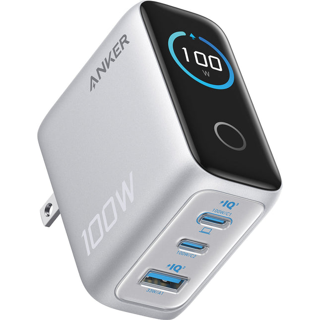 Anker Cargador de Pared USB 3 Puertos 100W con Pantalla Plata