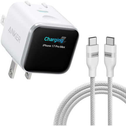 Anker Cargador USB-C 45W con cable 6 pies y pantalla Aurora White