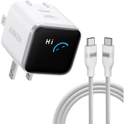 Anker Cargador USB-C 45W con cable 6 pies y pantalla Aurora White