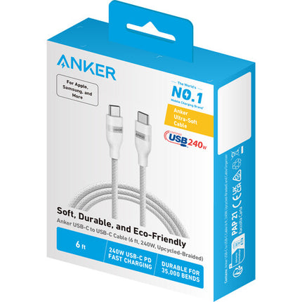 Anker Cable USB-C Trenzado 240W 1.8m Blanco Transferencia Poder