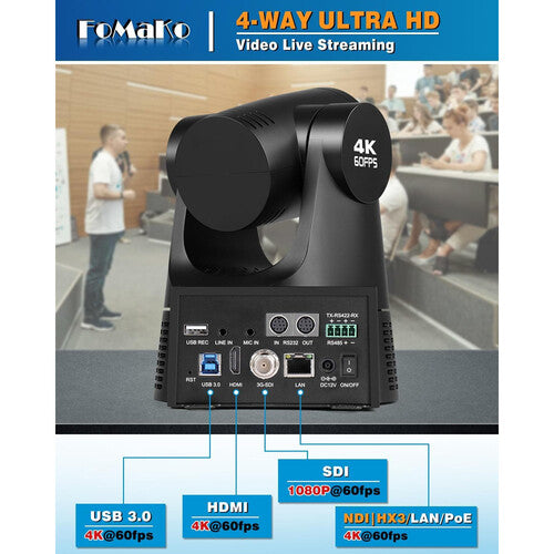 FoMaKo K600N Cámara PTZ NDI AI con Zoom Óptico 20x 4K60 UHD