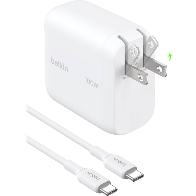 Cargador de Pared USB-C Belkin 100W con Tecnología GaN y Cable USB-C 4.9 ft