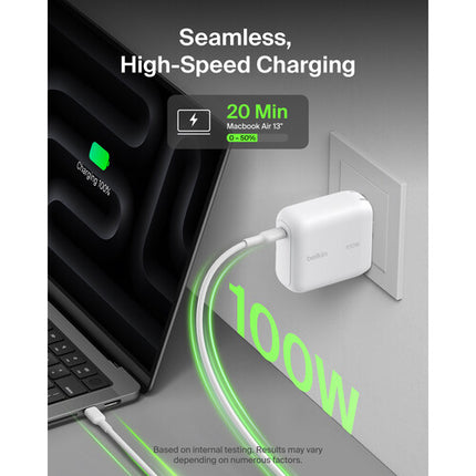 Cargador de Pared USB-C Belkin 100W con Tecnología GaN y Cable USB-C 4.9 ft