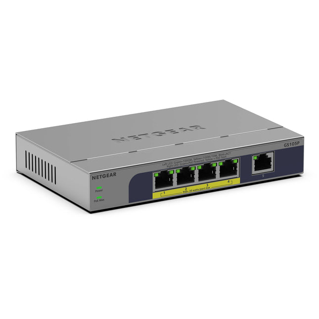 NETGEAR GS105P Switch de red no gestionado 5 puertos Gigabit 63W PoE+