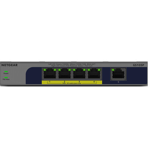 NETGEAR GS105P Switch de red no gestionado 5 puertos Gigabit 63W PoE+