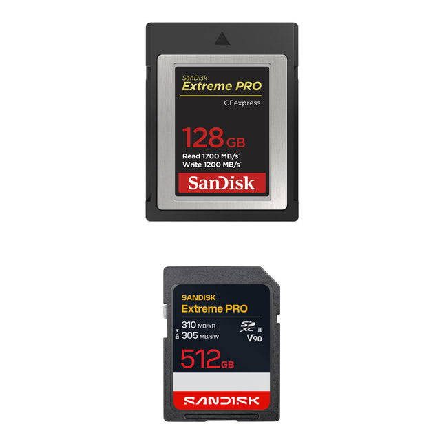 SanDisk 128GB Extreme PRO CFexpress Tipo B y 512GB SDXC Tarjetas de Memoria Kit