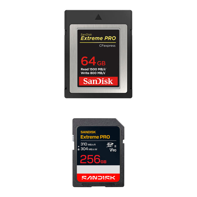 SANDISK 64GB Extreme PRO CFexpress Tipo B y 256GB SDXC Kit de Tarjetas de Memoria 1500MBs lectura 310MBs lectura