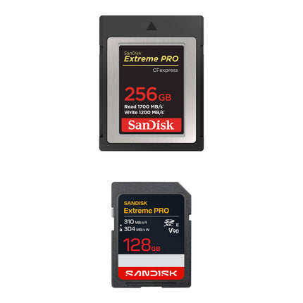 SanDisk 256GB Extreme PRO CFexpress Tipo B y 128GB SDXC Tarjetas de Memoria Kit