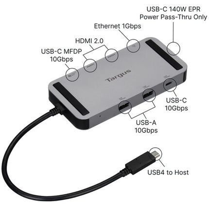 Targus 140W USB4 Dock móvil dual video con 8K30 y 140W de potencia