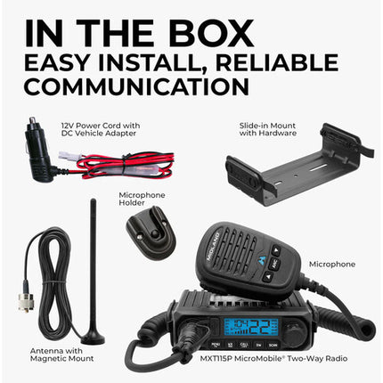 Midland MXT115P Radio Micro Móvil GMRS 15W con 99 Canales IP67