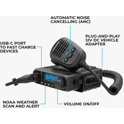 Midland MXT115P Radio Micro Móvil GMRS 15W con 99 Canales IP67