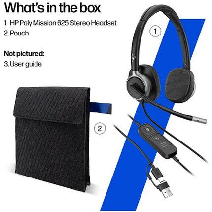 HP POLY Mission 625 Auriculares USB Estéreo 32mm Cancelación Ruido con Estuche