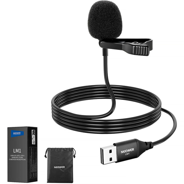 Neewer LM1 Micrófono Lavalier USB-A Omnidireccional Clip Collar 2m Cable