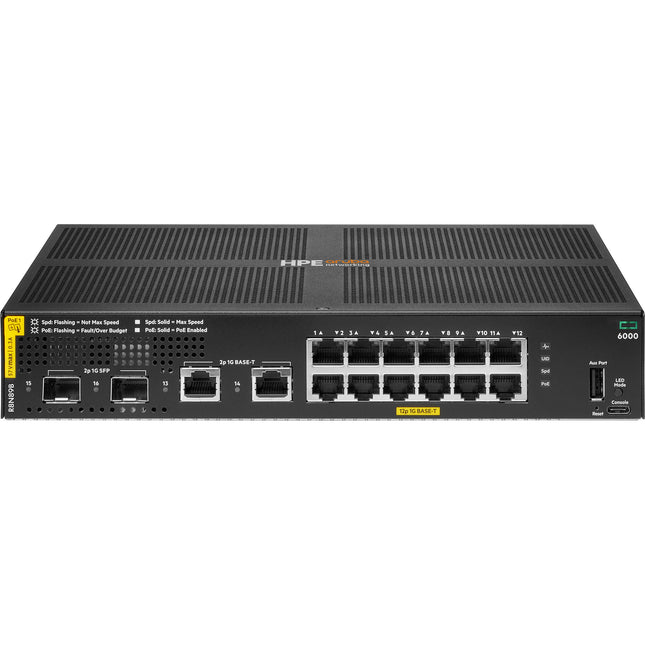 HPE Aruba Networking CX 6000 Switch gestionado 12 Puertos Gigabit PoE+ 139W y diseño sin ventilador