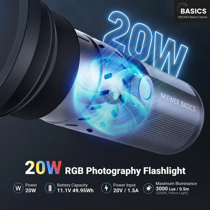 Neewer BASICS FL20 20W Luz Fotografía RGB Portátil 3000 Lux 20 Filtros Gobo