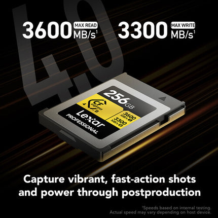 Lexar 256GB Professional GOLD CFexpress 4.0 Tipo B Tarjeta de Memoria 3600 MBs Lectura 3300 MBs Escritura