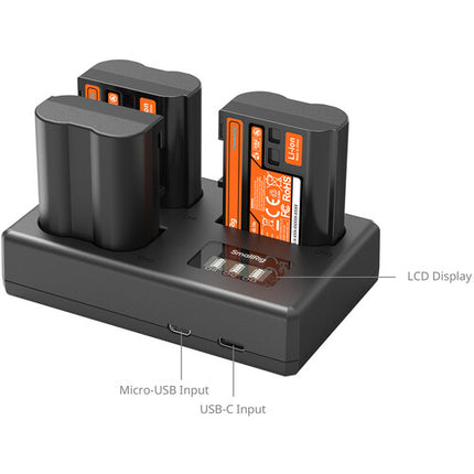 SmallRig EN-EL15c Kit con 3 Baterías y Cargador portátil 3 bahías