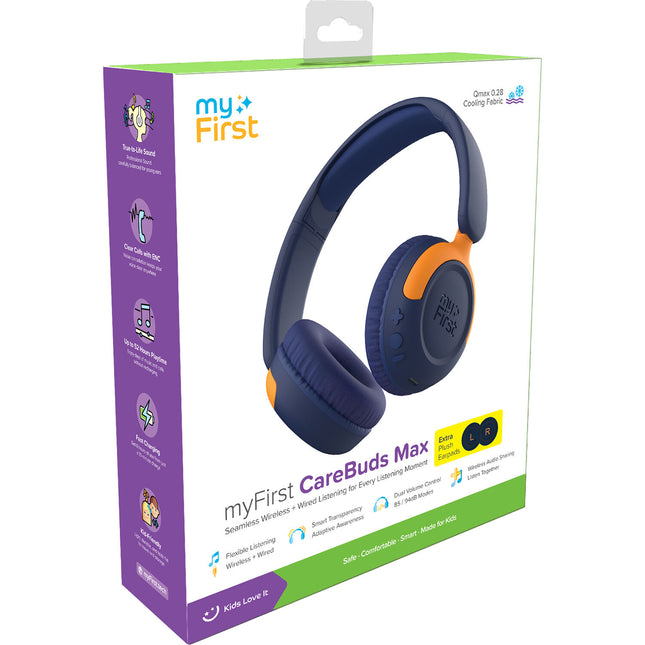 myFirst Carebuds Max Auriculares On-Ear para Niños Batería 52h Azul