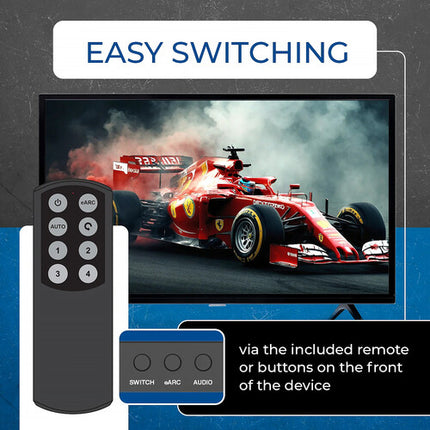 OREI 8K60 4x1 HDMI Matrix Switcher con audio extracto y eARC 8K60 UHD 4K120