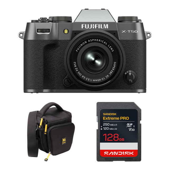 FUJIFILM X-T50 Cámara sin Espejo 40.2MP 4K 60p con Lente 15-45mm y Kit Básico