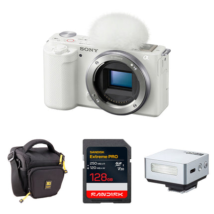 Sony ZV-E10 Cámara Sin Espejo 24.2MP 4K con Kit Flash Mini Blanca