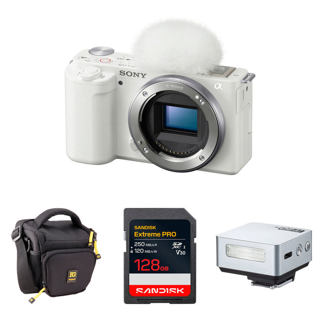 Sony ZV-E10 Cámara Sin Espejo 24.2MP 4K con Kit Flash Mini Blanca