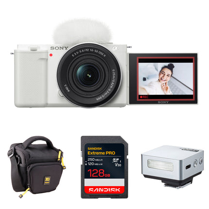 Sony ZV-E10 Cámara Sin Espejo 24.2MP 4K 16-50mm Flash Kit Blanco