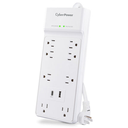 CyberPower Essential Series protector contra sobretensiones 8 tomas 2400 julios puerto USB blanco 6 pies