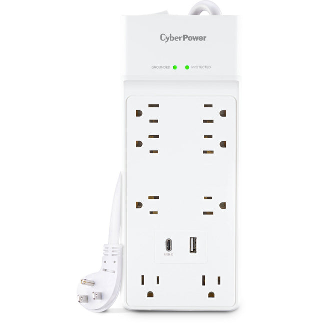 CyberPower Essential Series protector contra sobretensiones 8 tomas 2400 julios puerto USB blanco 6 pies