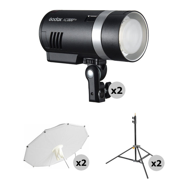 Godox AD300Pro Flash Exterior Kit 2 Luces 300Ws Batería 300 Destellos 46 Pulgadas Paraguas SoftLighter