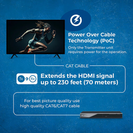 OREI Extensor HDMI 4K60 con IR hasta 230 pies con transmisor y receptor