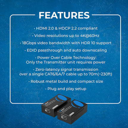 OREI Extensor HDMI 4K60 con IR hasta 230 pies con transmisor y receptor