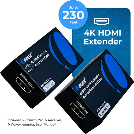 OREI Extensor HDMI 4K60 con IR hasta 230 pies con transmisor y receptor