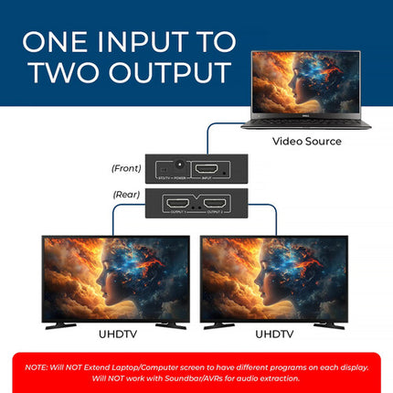 OREI UHDS-102 Divisor HDMI 1x2 UHD 4K60 25 pies audio y EDID