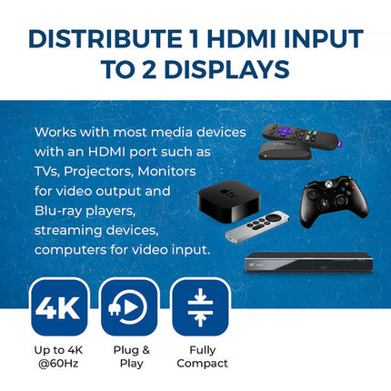 OREI UHDS-102 Divisor HDMI 1x2 UHD 4K60 25 pies audio y EDID
