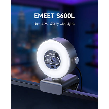 EMEET SmartCam S600L Webcam 4K 8MP con Luz Anular RGB y Autofocus Rápido
