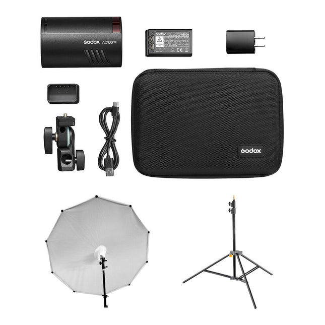 Godox AD100pro Flash LED Portátil 100Ws Kit Sombrilla y Soporte 240cm