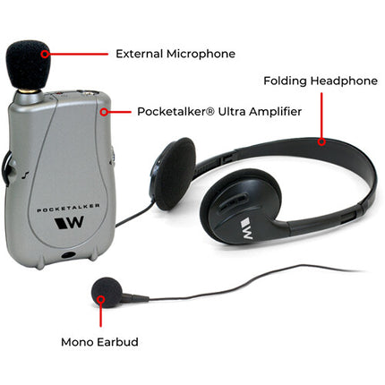 Williams Sound Pocketalker Ultra Amplificador Personal con Micrófono y Auriculares
