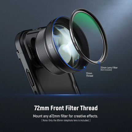 Neewer 85mm Teleobjetivo HD 2.5x para Backplates 17mm con Filtro 72mm