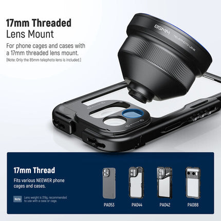 Neewer 85mm Teleobjetivo HD 2.5x para Backplates 17mm con Filtro 72mm