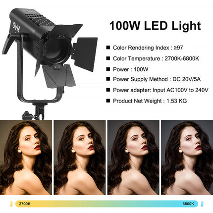 GVM PF100B Luz LED Bicolor Enfoque 30 200 Lux Ángulo 15-45° Kit Completo