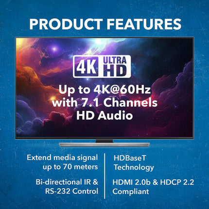 OREI Extensor HDMI sobre HDBaseT 4K60 4:4:4 230' con Placa de Pared TX