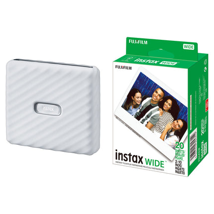 FUJIFILM instax Link WIDE Impresora Móvil Blanco Ash con Película 20 Exposiciones 2.4x3.9 pulgadas