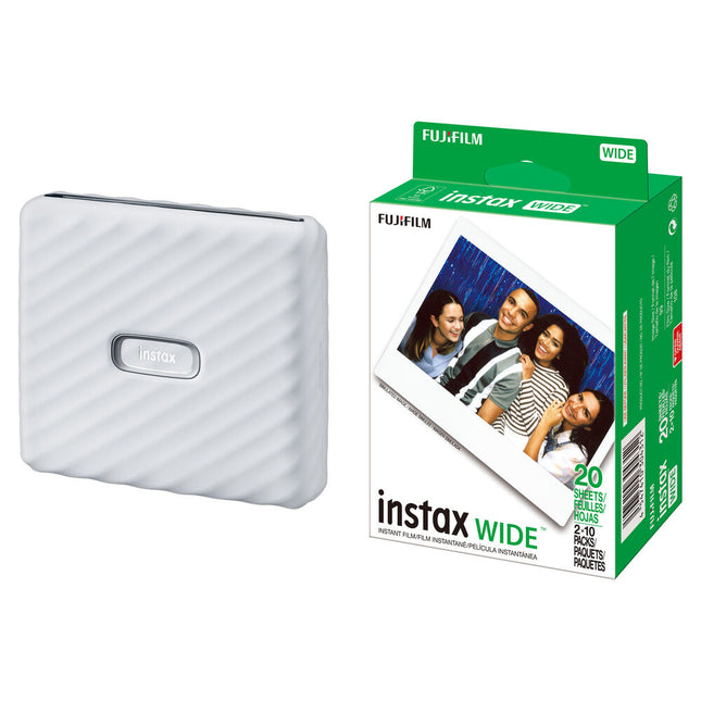 FUJIFILM instax Link WIDE Impresora Móvil Blanco Ash con Película 20 Exposiciones 2.4x3.9 pulgadas