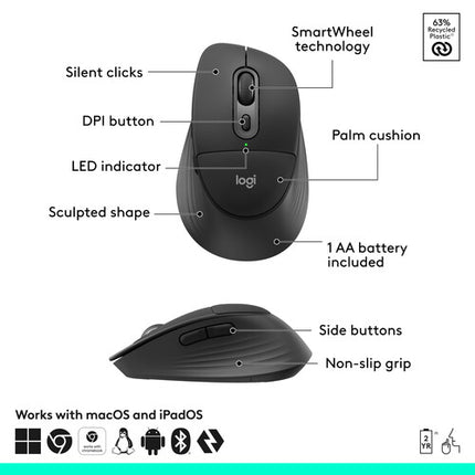 Logitech Signature Comfort Plus M850 L Ratón Inalámbrico Bluetooth 5.2 4000 dpi Graphite