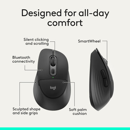Logitech Signature Comfort Plus M850 L Ratón Inalámbrico Negro 4000 dpi Bluetooth 5.2 LE