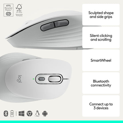 Logitech Signature Comfort M840 L Ratón Inalámbrico Bluetooth 5.2 4000 dpi Off-White